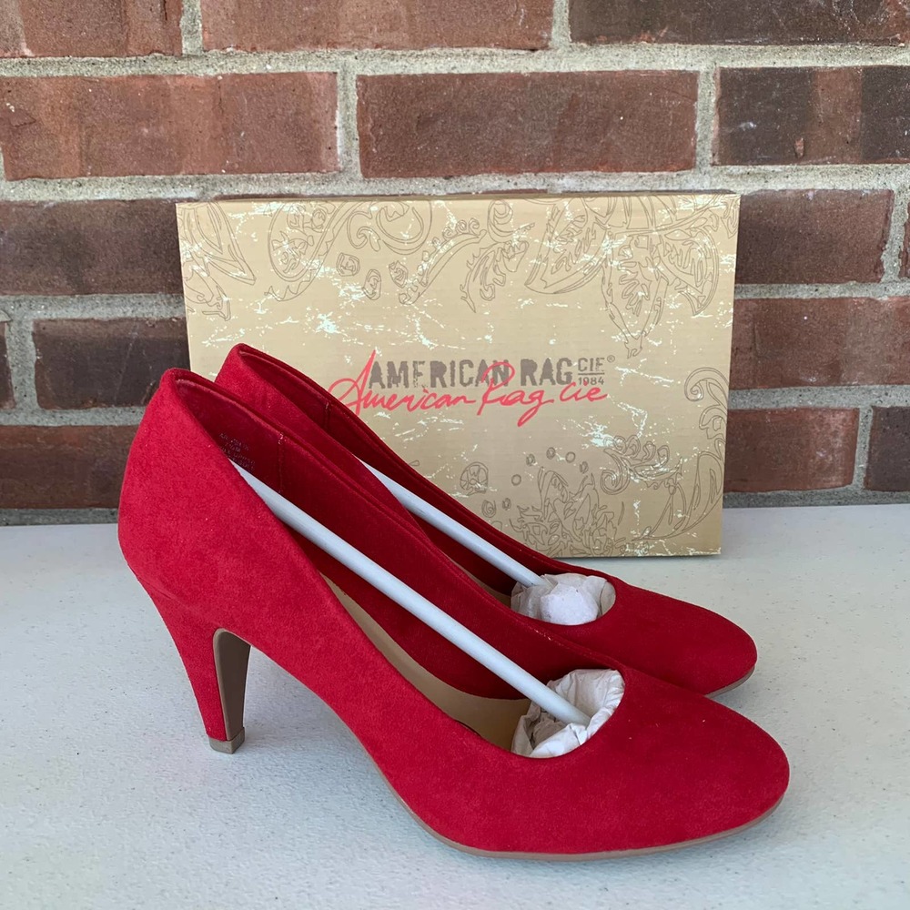 American Rag Afelix Red fabric Round Toe Cone Heel Pumps Women's US size 7.5 M